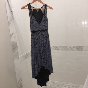 Maxi high low style blue and black dress
